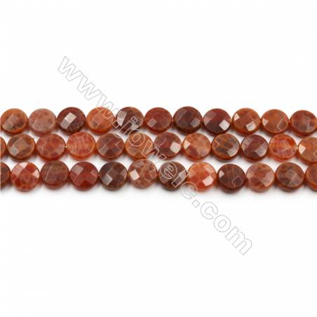Natural Fire Agate Beads Strands, Flat Round, Faceted, Size 10mm, Hole 0.8mm, 15~16"/strand