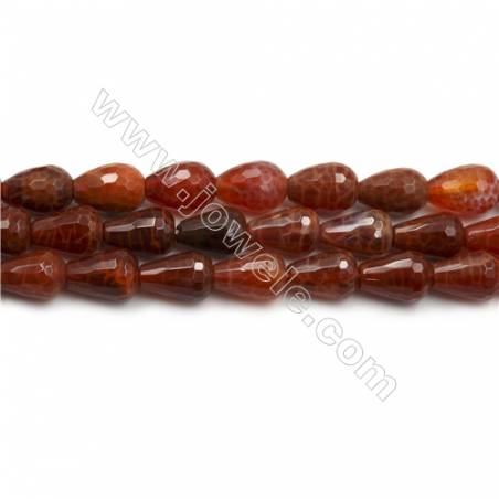 Natural Fire Agate Faceted Beads Strands, Teardrop, Size 9x14mm, Hole 1mm, 15~16"/strand