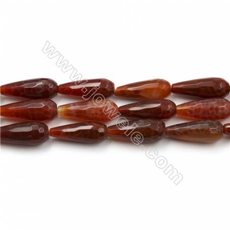Natural Fire Agate Faceted Beads Strands, Teardrop, Size 10x25mm, Hole 1mm, 15~16"/strand