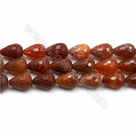 Natural Fire Agate Faceted Beads Strands, Teardrop, Size 15x20mm, Hole 1mm, 15~16"/strand
