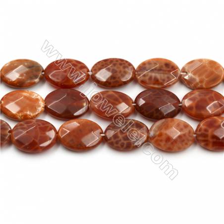 Natural Fire Agate Faceted Beads Strands, Flat Oval, Size 13x18mm, Hole 0.8m, 15~16"/strand
