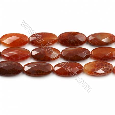 Natural Fire Agate Faceted Beads Strands, Flat Oval, Size 15x30mm, Hole 0.8mm, 15~16"/strand