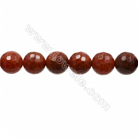 Natural Fire Agate Faceted Beads Strands, Round, Size 11mm, Hole 1mm, 15~16"/strand