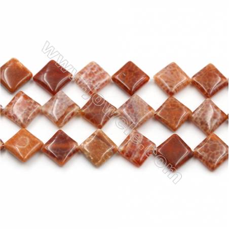 Natural Fire Agate Beads Strand, Rhombus, Size 15mm, Hole 0.8mm, 15~16"/strand