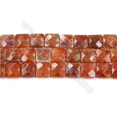 Natural Fire Agate Faceted Beads Strands, Square, Size 12x12mm, Hole 1mm, 15~16"/strand