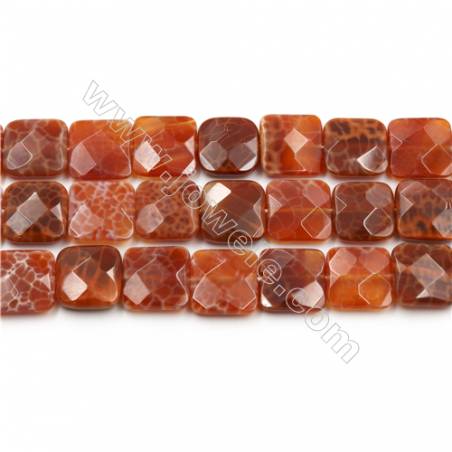 Natural Fire Agate Faceted Beads Strands, Square, Size 16x16mm, Hole 0.8mm, 15~16"/strand