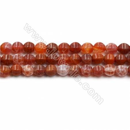 Natural Fire Agate Faceted Beads Strands, Round, Size 8mm, Hole 1mm, 15~16"/strand