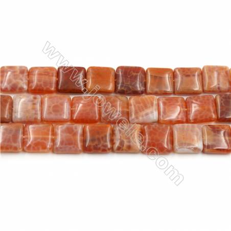 Natural Fire Agate Beads Strands, Square, Size 12x12mm, Hole 0.8mm, 15~16"/strand