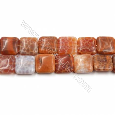 Natural Fire Agate Beads Strands, Square, Size 15x15mm, Hole 0.8mm, 15~16"/strand