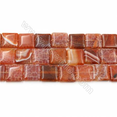 Natural Fire Agate Beads Strands, Square, Size 20x20mm, Hole 1mm, 15~16"/strand