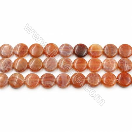 Natural Fire Agate Beads Strands, Flat Round, Size 12mm, Hole 0.8mm, 15~16"/strand