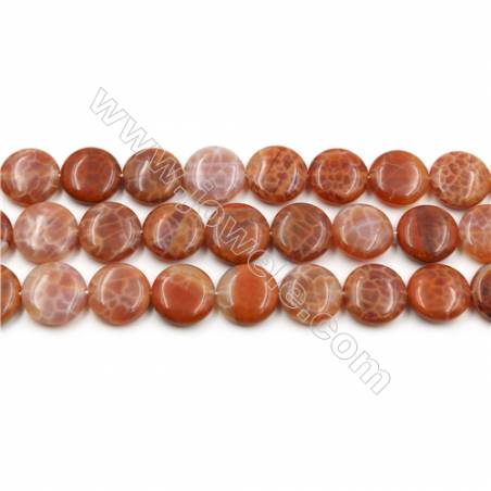 Natural Fire Agate Beads Strands, Flat Round, Size 16mm, Hole 0.8mm, 15~16"/strand