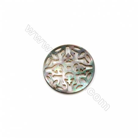 Openwork design natural shell grey mother-of-pearl carving, 30mm, x 5pcs/pack