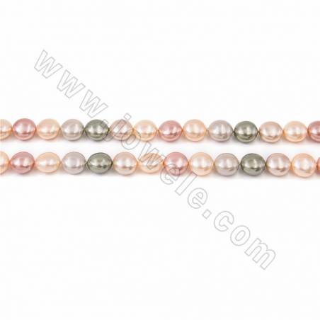 Electroplate Natural Shell Pearl Beads Strand, 4 Colors Mixing, Coin, Size about 10x15mm, Hole about 1mm, 15~16"/strand