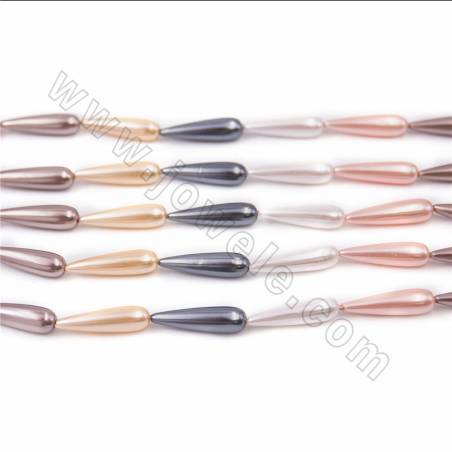 Electroplate Natural Shell Pearl Beads Strand, 5 Colors Mixing, Teardrop, Size about  8x30mm, Hole about 1mm, 15~16"/strand
