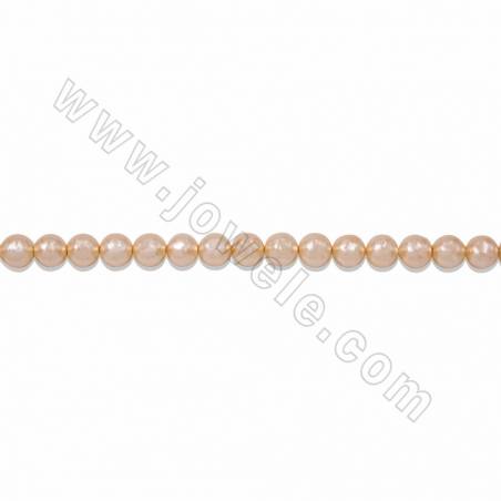 Round Electroplated Natural Shell Pearl Beads Strand, Gold, Size about 8mm, Hole about 1mm, 15~16"/strand