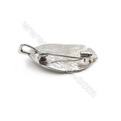 925 sterling silver platinum plated brooch-D5754 19x36mm x 5 pcs disc diameter 4mm  pin 0.6mm