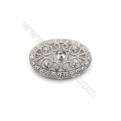 Sterling silver platinum plated zircon pendant, 15x24mm, x 5pcs, tray 5mm, needle 0.7mm