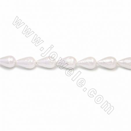 Electroplate Natural Shell Pearl Beads Strand, Teardrop, White, Size about 15x25mm, Hole about 1mm, 15~16"/strand