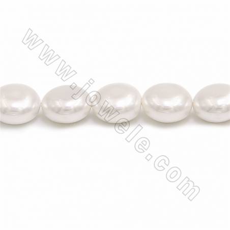 Electroplate Natural Shell Pearl Beads Strand, Coin, White, Size about 15x25mm, Hole about 2.5mm, 15~16"/strand
