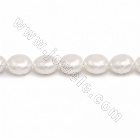 Fili di perle di conchiglia naturale placcate, moneta, bianco, dimensioni circa 10x20 mm, foro circa 1,5 mm, 15~16"/filiale
