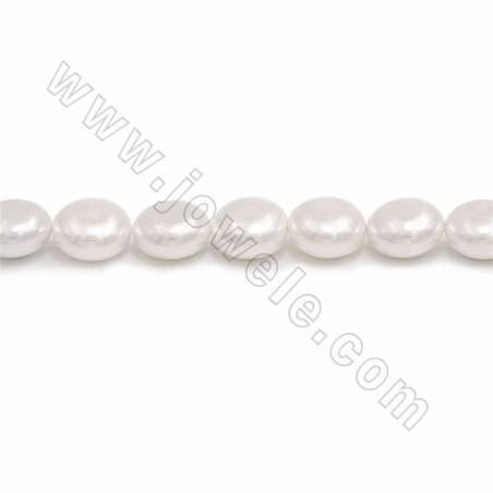 Rund und flach Weiß galvanisierte  Shell Perlenkette 10x15mm Loch 1mm  15~16"/Strang