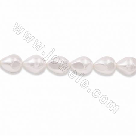 Fili di perle di conchiglia naturale placcate, a goccia, bianche, dimensioni circa 13x18 mm, foro circa 1 mm, 15~16"/filiale