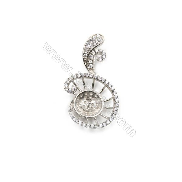 Sterling silver zircon pendant platinum plated, 17x28mm, x 5mm, tray 9mm, pin 0.6mm