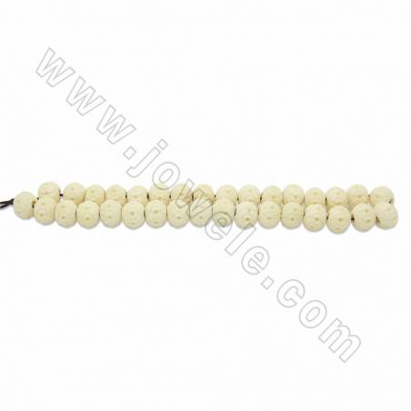 Handmade Carving Flower Pattern Ox Bone Beads Strands, White, Size 12mm, Hole 3mm, 33beads/strand