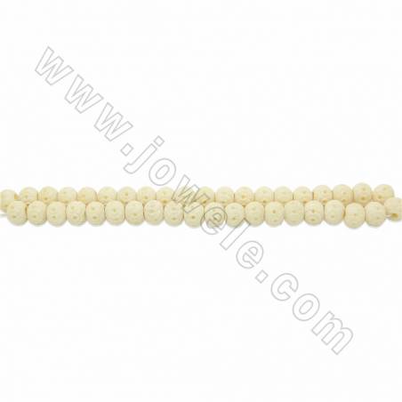 Handmade Carving Flower Pattern Ox Bone Round Beads Strands, White, Size 10mm, Hole 3mm, 40beads/strand