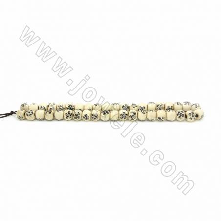 Handmade Carving Dot Pattern Ox Bone Beads Strands, Round, White, Size 10mm, Hole 2.5mm, 40beads/strand