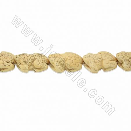 Handmade Carved Ox Bone Beads Strand, Frog, Yellow, Size 25x30mm, Hole 1.5mm, 14beads/strand