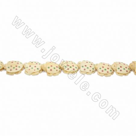 Handmade Carved Ox Bone Beads Strand, Colored spotted turtle, Yellow, Size 25x25mm, Hole 1.5mm, 16beads/strand