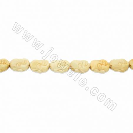 Handmade Carved Ox Bone Beads Strands, Maitreya Buddha, Yellow, Size 25x25mm, Hole 1.5mm, 16beads/strand
