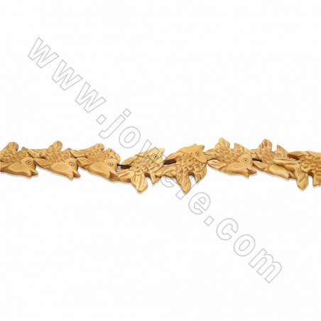 Handmade Carved Ox Bone Beads Strands, Fish, Yellow, Size 26x40mm, Hole 1mm, 18beads/strand