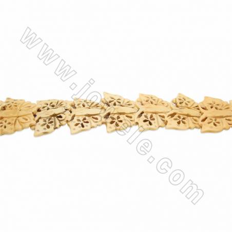 Handmade Carved Ox Bone Beads Strands, Butterfly, Yellow, Size 35x45mm, Hole 1mm, 13 beads/strand