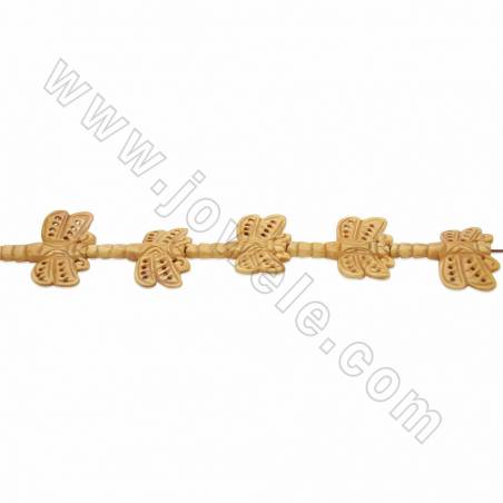 Handmade Carved Ox Bone Beads Strands, Dragonfly, Yellow, Size 35x45mm, Hole 1.5mm, 9 beads/strand