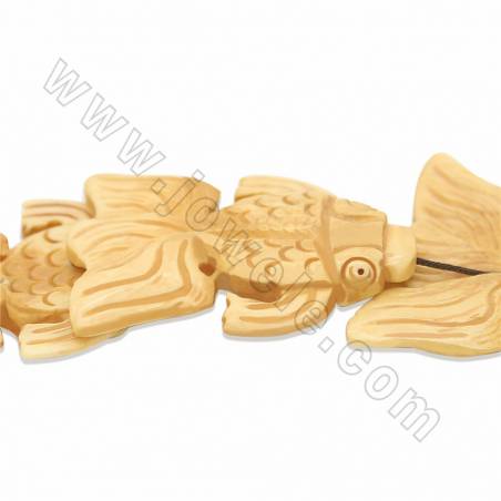 Handmade Carved Ox Bone Beads Strands, Fish, Size 40x50mm, Hole 1.5mm, 8 beads/strand
