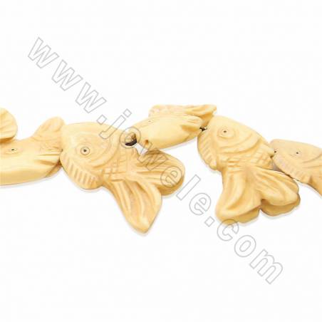 Gelbe handgeschnitzte Rinderknochenperlen  Fische 20x35mm Loch:1.5mm 15Stck / Strang