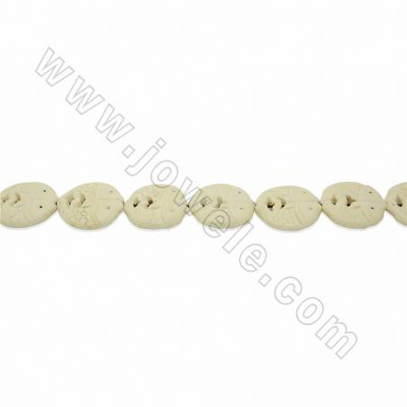 Handmade Carved Ox Bone Beads Strands, Double Fish, White, Size 30x30mm, Hole 1.5mm, 14 beads/strand