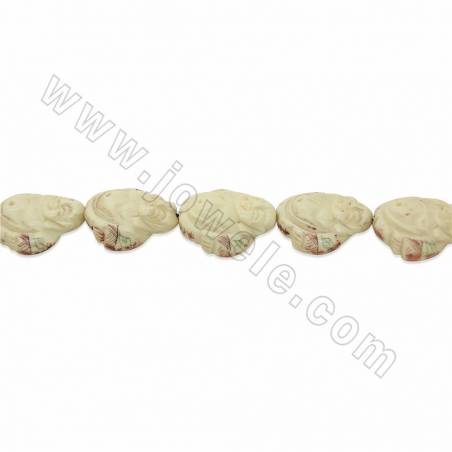 Handmade Carved Ox Bone Beads Strands, Maitreya Buddha, White, Size 28x30mm, Hole 1.5mm, 10 beads/strand