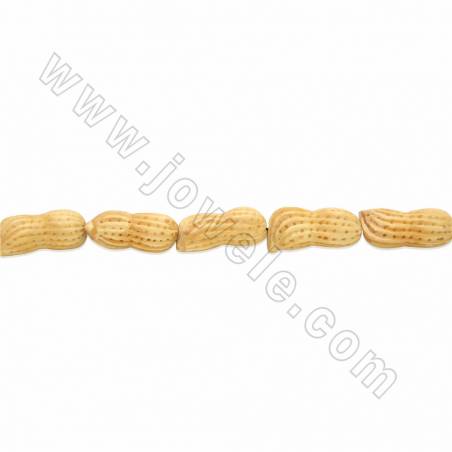 Osso de boi esculpido artesanal em forma de Amendoim em Amarelo com 15mm por 30mm, 2mm de furo - 13 contas