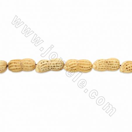 Handmade Carved Ox Bone Beads Strands, Peanut, Yellow, Size 12x25mm, Hole  2mm, 16 beads/strand