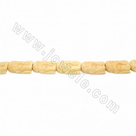 Handmade Carved Ox Bone Beads Strands, Shakyamuni Buddha, Yellow, Size 25x35mm, Hole 2mm, 13 beads/strand
