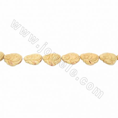 Handmade Carved Ox Bone Beads Strands, Maitreya Buddha, Yellow, Size 30x33mm, Hole 2mm, 10 beads/strand