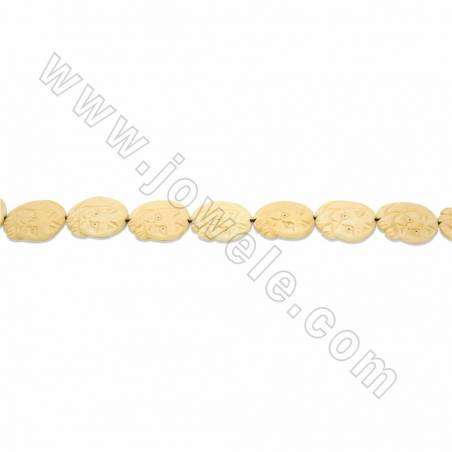 Handmade Carved Ox Bone Beads Strands, Lazy Cat, Yellow, Size 30x30mm, Hole 1.5mm, 14 beads/strand