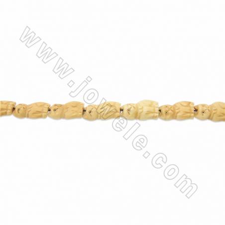 Handmade Carved Ox Bone Beads Strands, Lucky Cat, Yellow, Size 20x30mm, Hole 1.5mm, 14 beads/strand