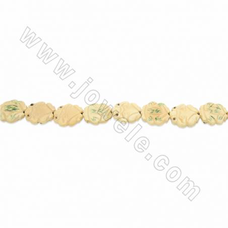 Handmade Carved Ox Bone Beads Strands, Frog, Yellow, Size 27x27mm, Hole 1.5mm, 13 beads/strand