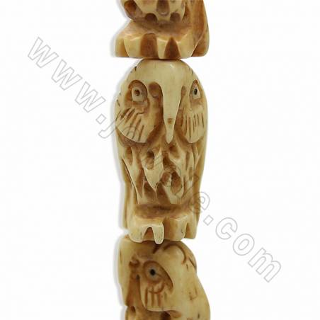 Handmade Carved Ox Bone Beads Strands, Owl, Yellow, Size 11x24mm, Hole 1.5mm, 20 beads/strand