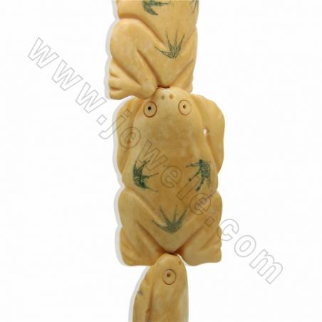 Handmade Carved Ox Bone Beads Strands, Frog, Yellow, Size 34x58mm, Hole 2mm, 7 beads/strand